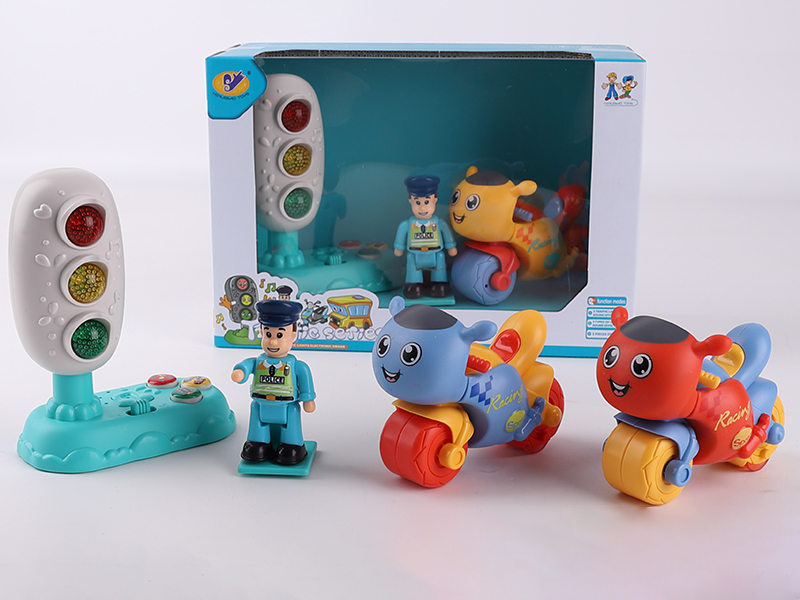 Music Traffic Light + Friction Racing Motorcycle + Action Figure