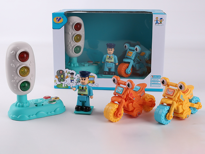 Music Traffic Light + Friction Off-Road Motorcycle + Action Figure