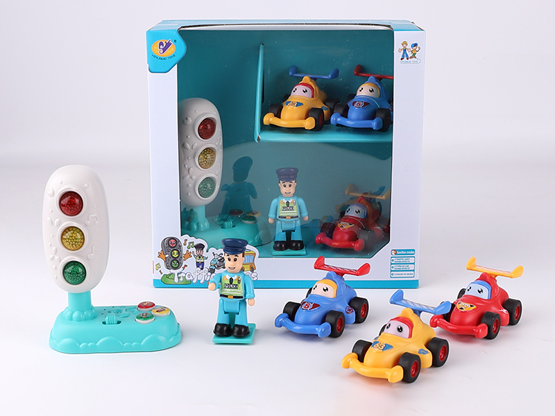 Music Traffic Light + 3 Pull Back Equation Cars + Action Figure