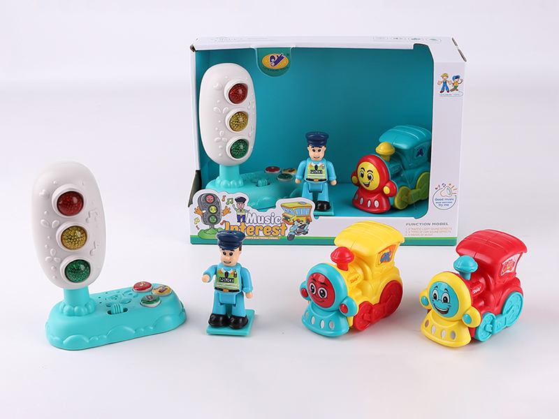 Music Traffic Light(Included Batteries) + Friction Train + Action Figure