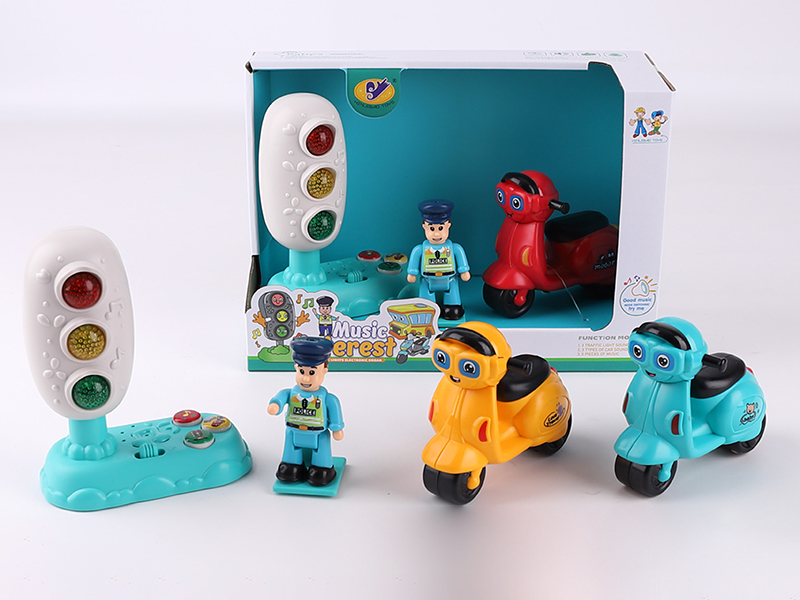 Music Traffic Light(Included Batteries) + Friction Motorcycle + Action Figure