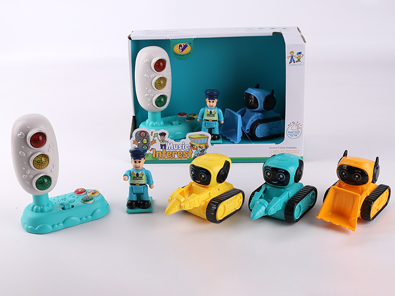 Music Traffic Light(Included Batteries) + Friction Engineering Truck + Action Figure