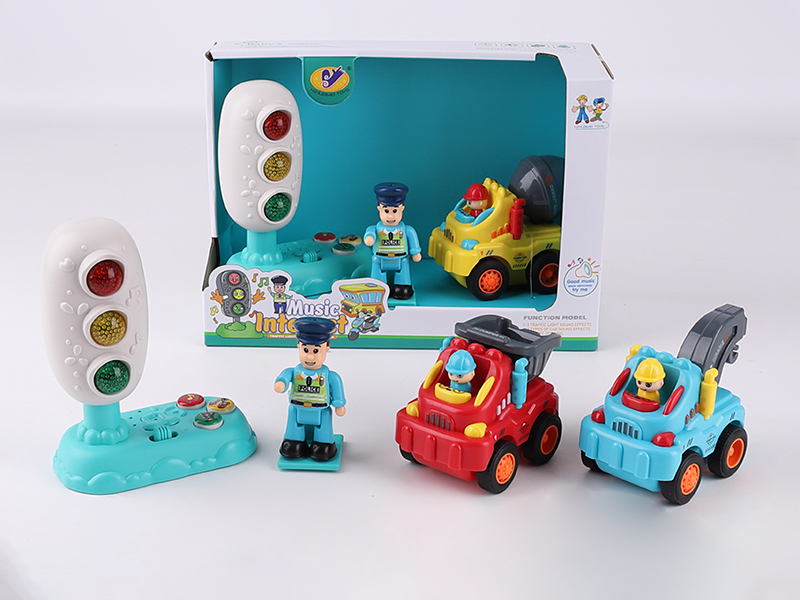 Music Traffic Light(Included Batteries) + Friction Engineering Truck + Action Figure