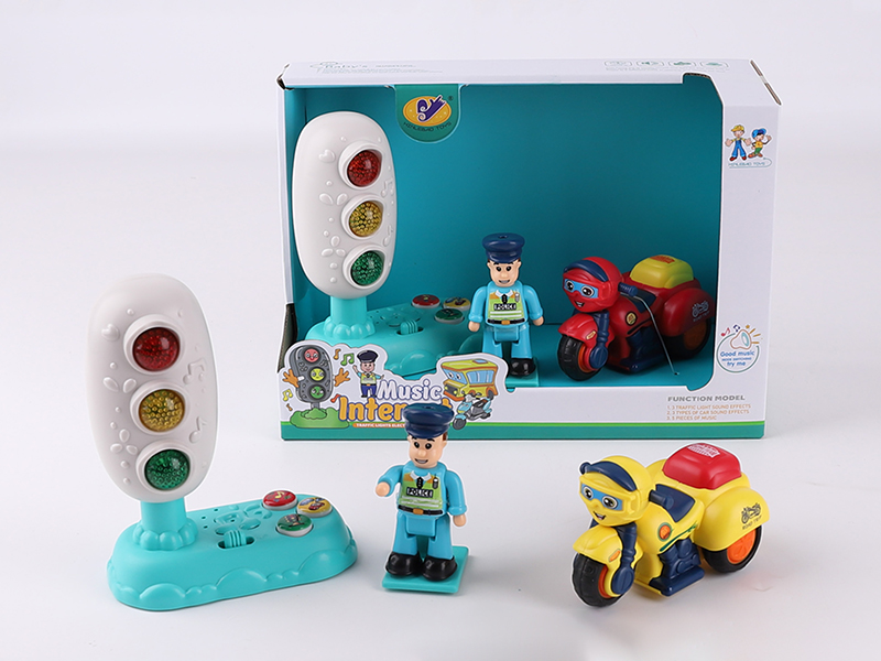 Music Traffic Light(Included Batteries) + Friction Racing Motorcycle + Action Figure