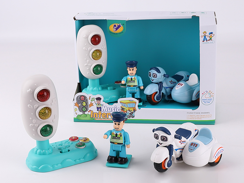 Music Traffic Light(Included Batteries) + Friction Police Motorcycle + Action Figure