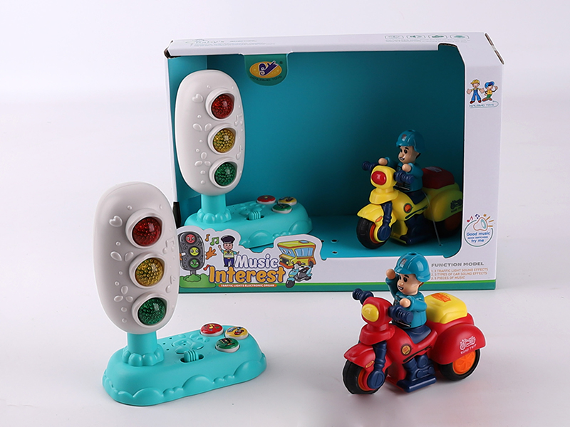 Music Traffic Light(Included Batteries) + Friction Racing Motorcycle