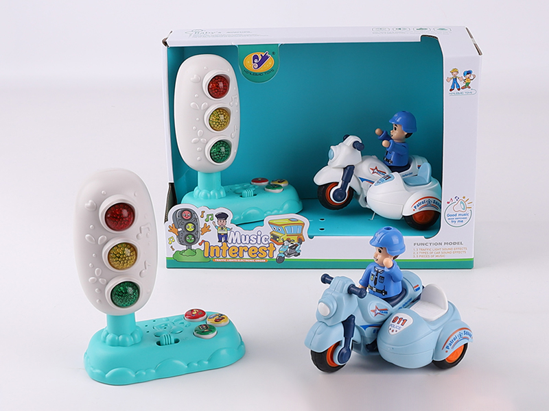Music Traffic Light(Included Batteries) + Friction Police Motorcycle