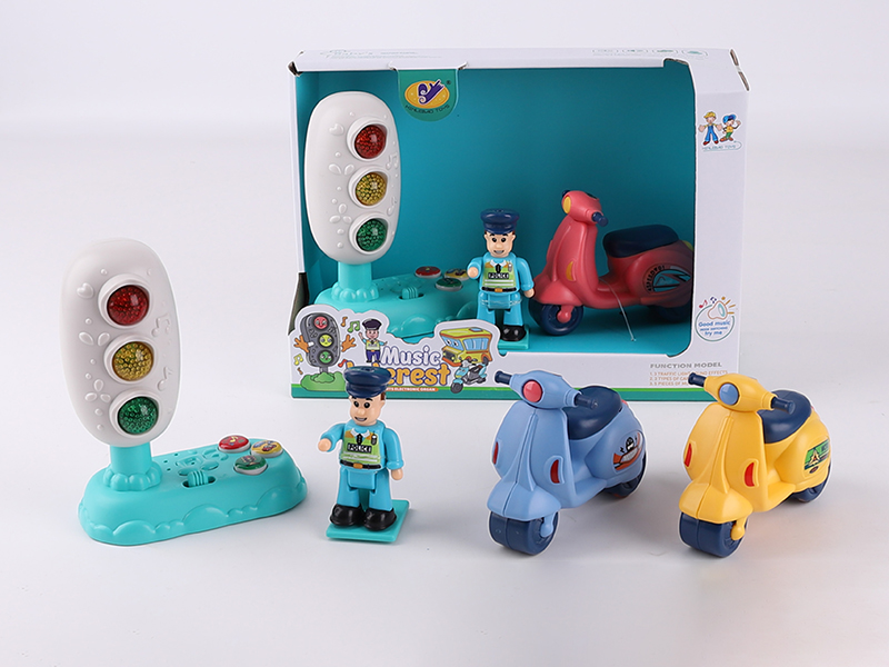 Music Traffic Light(Included Batteries) + Friction Motorcycle + Action Figure