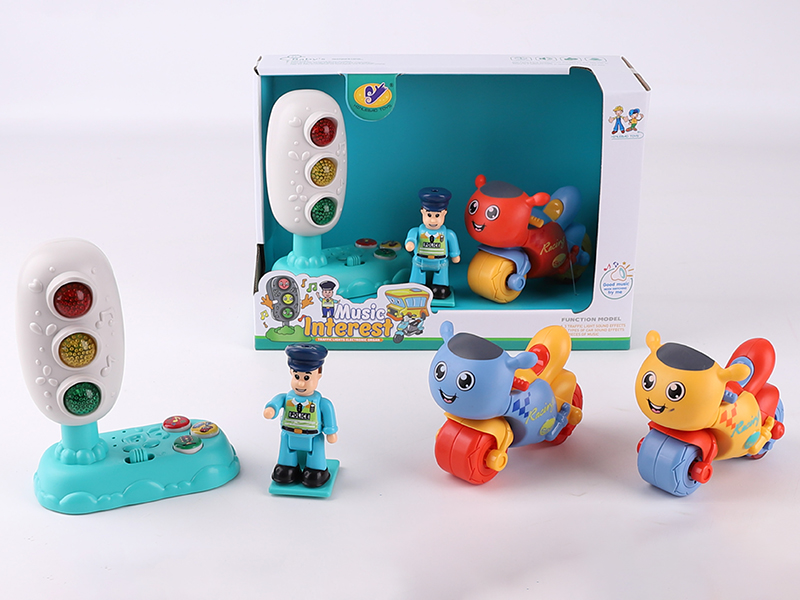 Music Traffic Light(Included Batteries) + Friction Racing Motorcycle + Action Figure