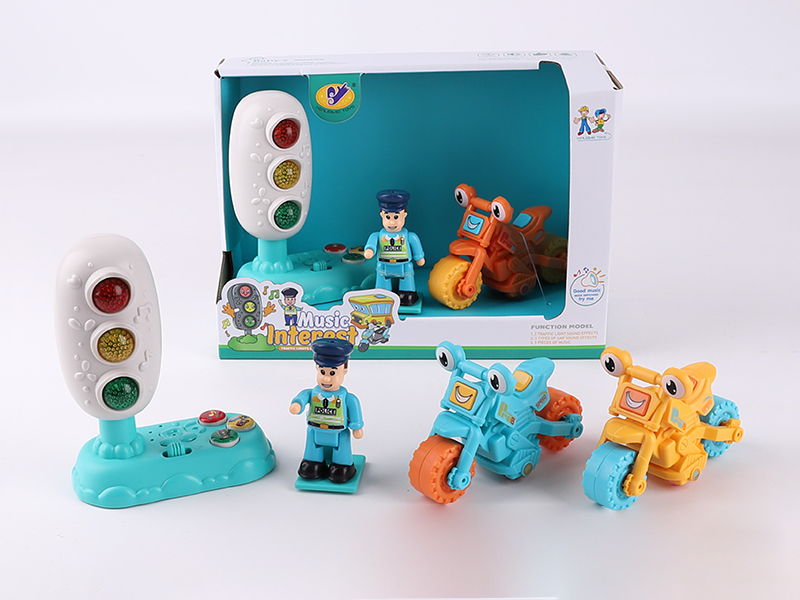 Music Traffic Light(Included Batteries) + Friction Off-Road Motorcycle + Action Figure