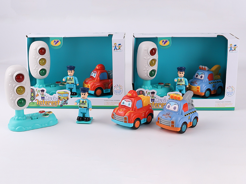 Music Traffic Light(Included Batteries) + Friction Engineering Truck + Action Figure