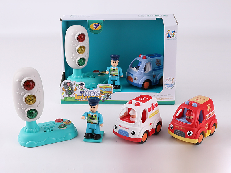 Music Traffic Light(Included Batteries) + Friction Special Vehicle + Action Figure
