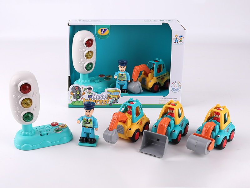 Music Traffic Light(Included Batteries) + Friction Engineering Truck + Action Figure