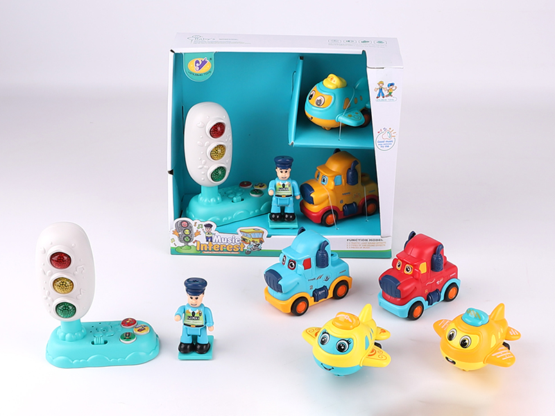 Music Traffic Light(Included Batteries) + Friction Airplane + Friction Trailer + Action Figure