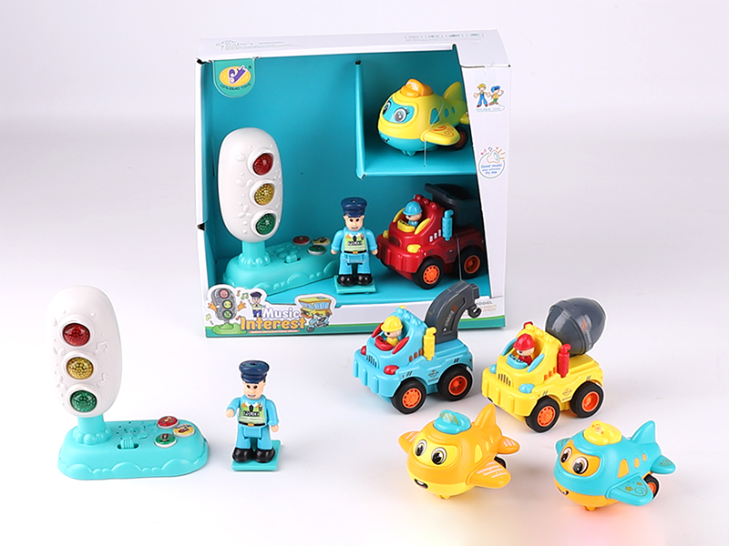 Music Traffic Light(Included Batteries) + Friction Airplane + Friction Engineering Truck + Action Figure