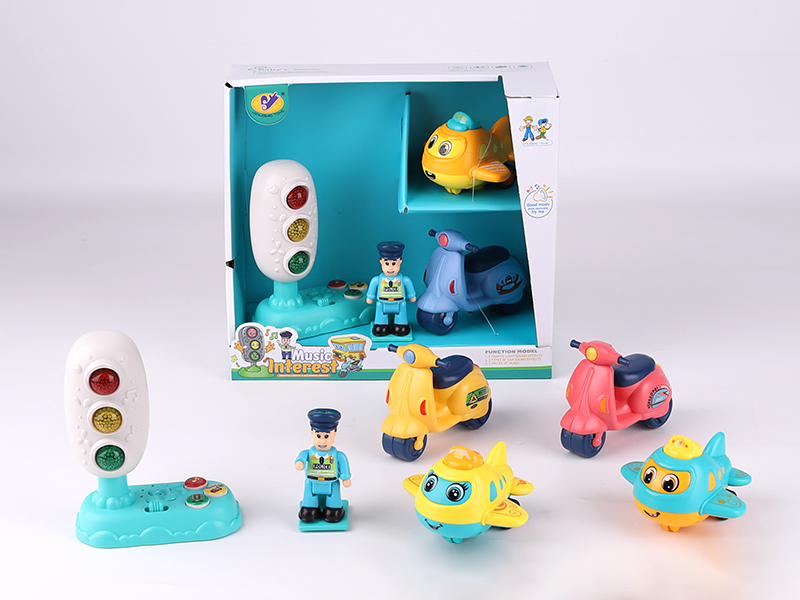 Music Traffic Light(Included Batteries) + Friction Airplane + Friction Motorcycle + Action Figure