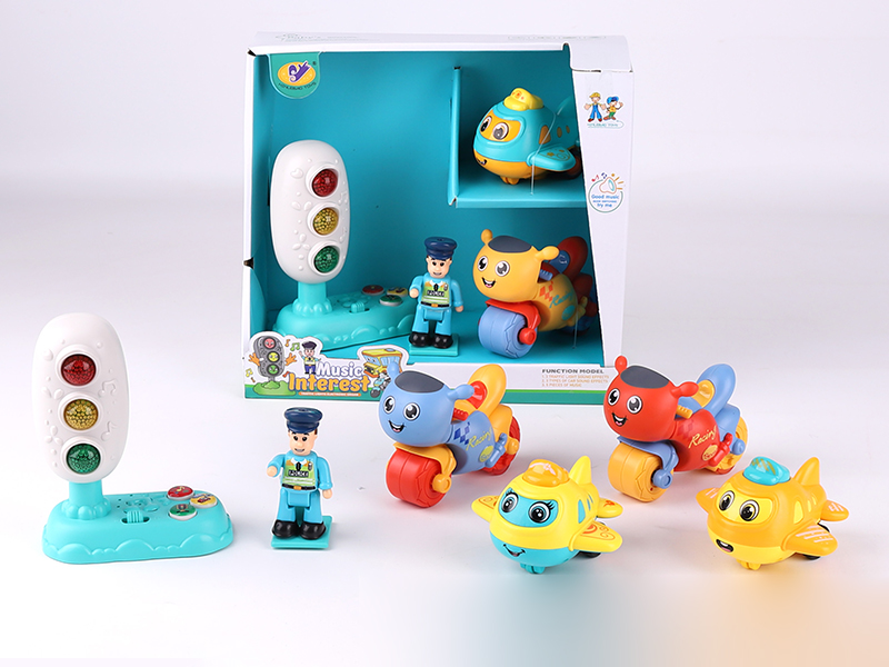 Music Traffic Light(Included Batteries) + Friction Airplane + Friction Racing Motorcycle + Action Figure