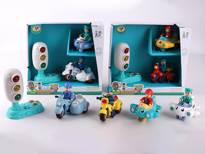 Music Traffic Light(Included Batteries) + Friction Airplane + Friction Racing Motorcycle