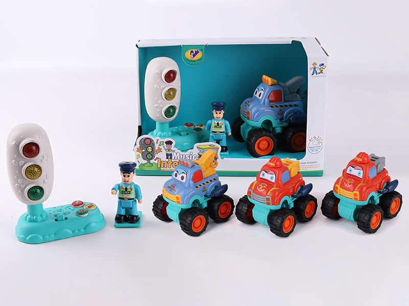 Music Traffic Light(Included Batteries) + Friction Off-Road Engineering Truck + Action Figure