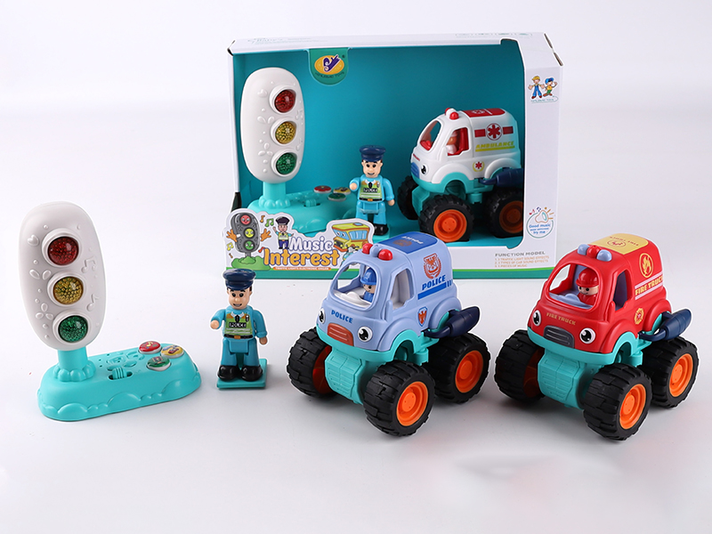 Music Traffic Light(Included Batteries) + Friction Off-Road Special Vehicle + Action Figure