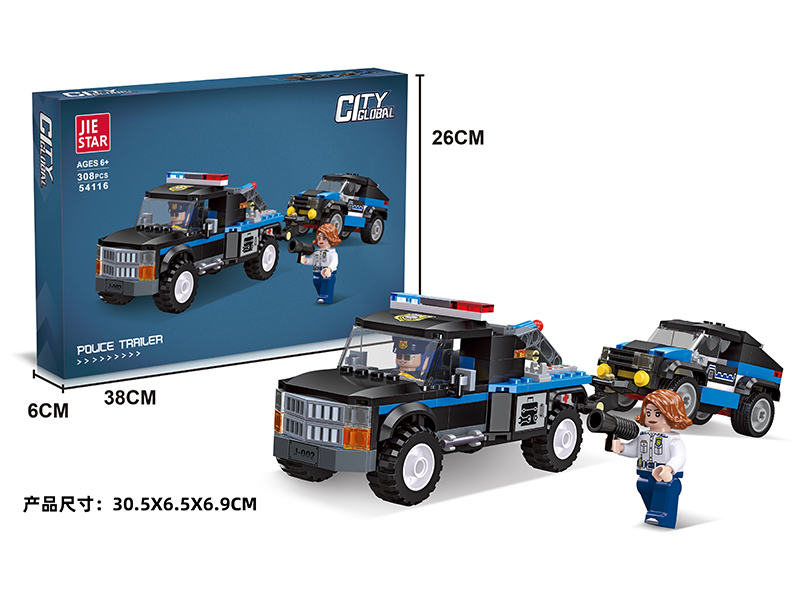 308Pcs Police Trailer Building Blocks +Doll