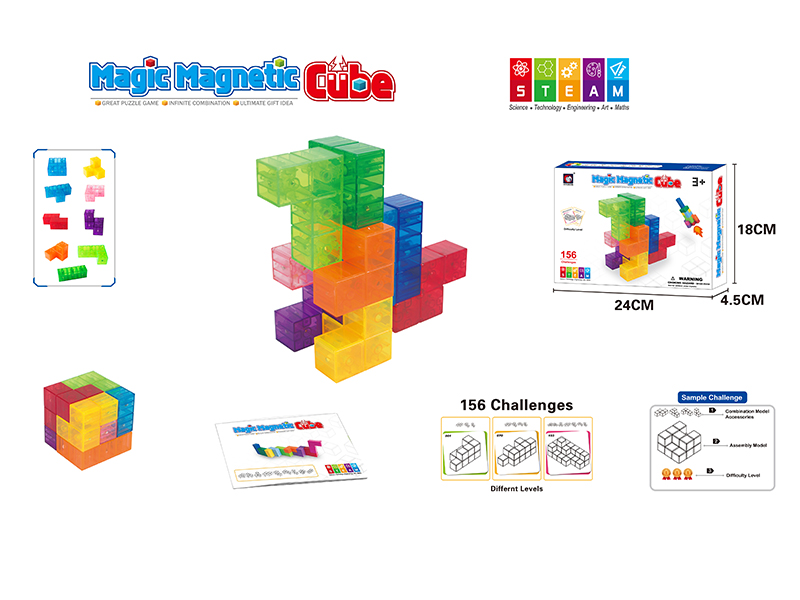 Magic Magnetic Cube(Transparent)9PCS + Instruction Book