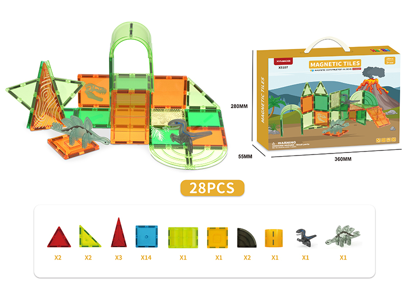 Jurassic Dinosaur Magnetic Tiles Building Blocks 28PCS