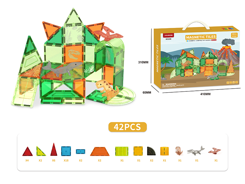 Jurassic Dinosaur Magnetic Tiles Building Blocks 42PCS