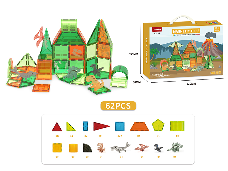 Jurassic Dinosaur Magnetic Tiles Building Blocks 62PCS