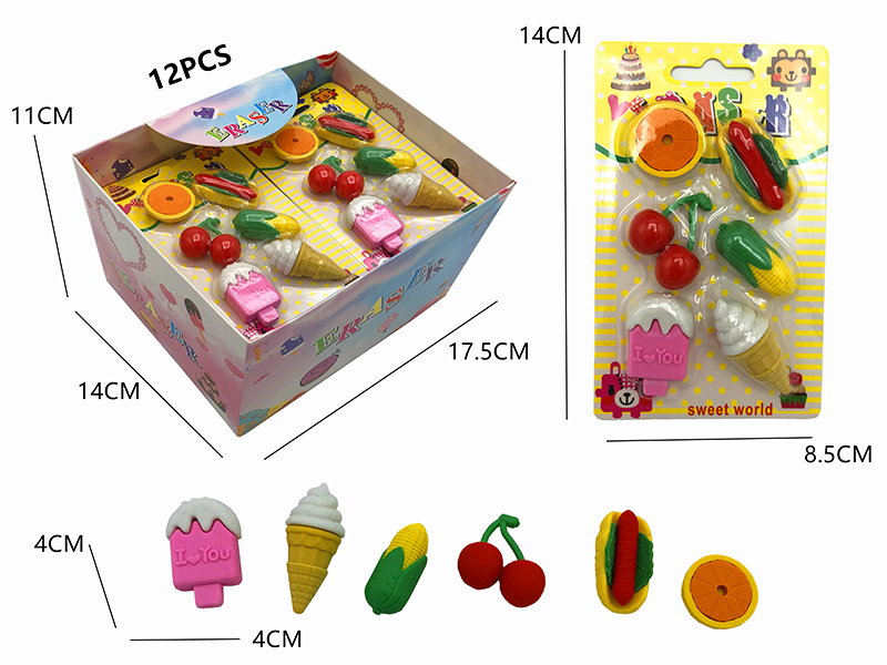 12PCS Stationery Eraser Series (Detachable)