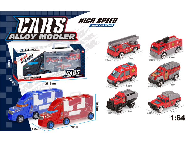 Slide Tractor Storage Vehicle+3PCS Slide Alloy Fire Engine