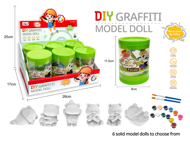 DIY Graffiti Soft Glue Solid Modle Dolls Panda 6pcs