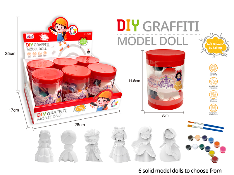 DIY Graffiti Soft Glue Solid Modle Princess Dolls 6pcs