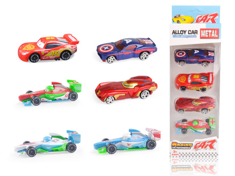 Captain America, Iron Man, McQueen Equation Car Alloy Cars 4pcs