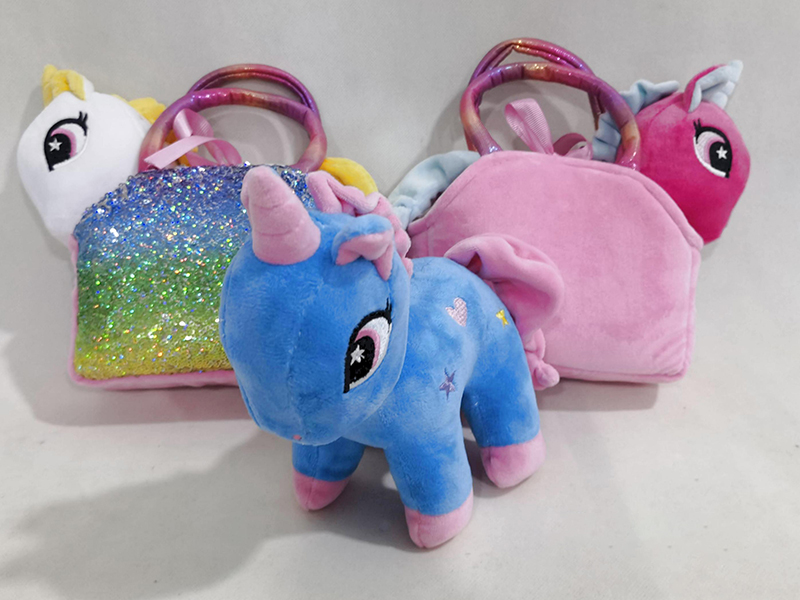 Colorful Glitter Handbag + Plush Toy Unicorn