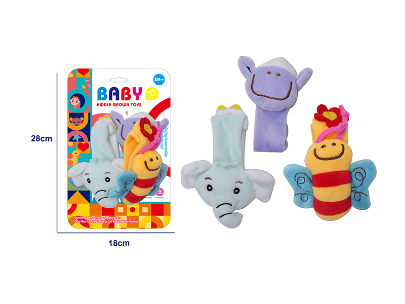 Baby Wrist Strap Animal Shape Rattles 3pcs