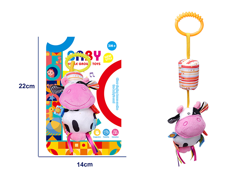 Plush Cartoon Animal Wind Bell Baby Bed & Stroller Hanging Toy - Cow