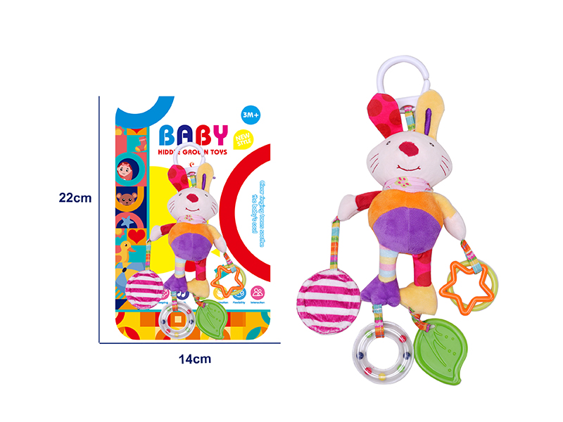 Cartoon Animal Teether Rattle Baby Bed & Stroller Hanging Plush Toy - Rabbit