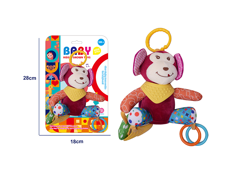 Cartoon Animal Rattle Baby Bed & Stroller Hanging Plush Toy - Monkey