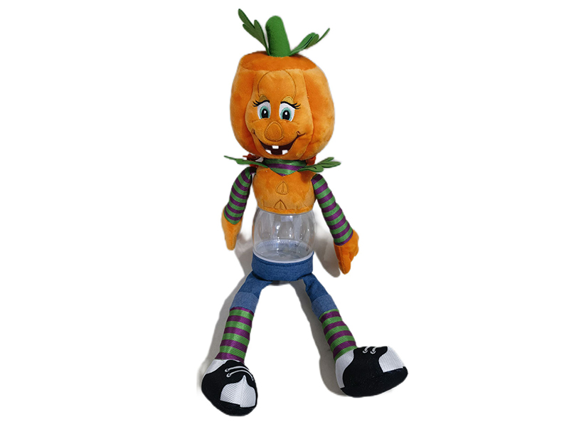 Plush Halloween Pumpkin Head Doll(Transparent Body,Can Hold Sugar, Can Stored)