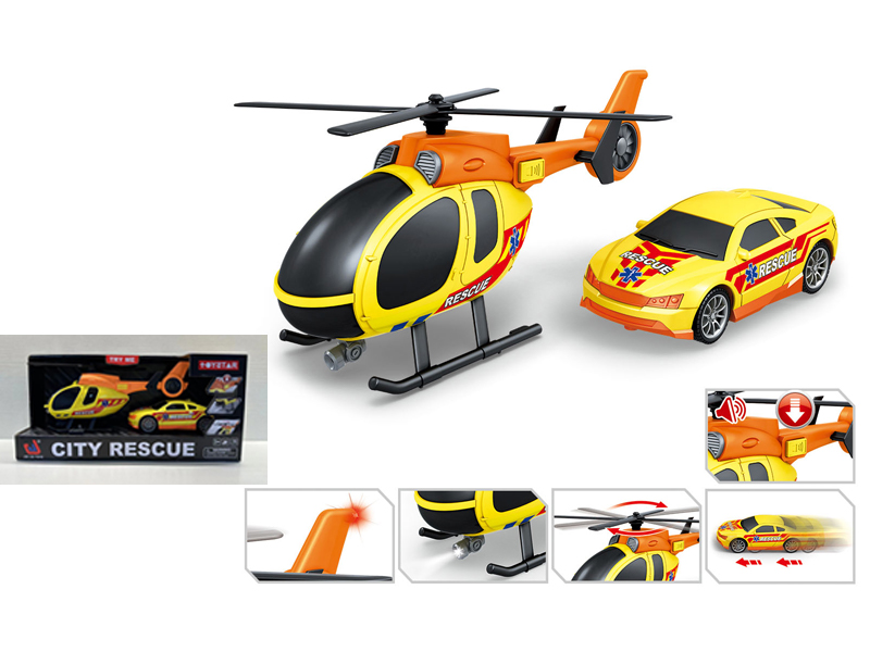 Rescue Set：Helicopter+Friction Sports Car With Sound And Light