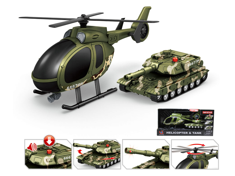 Military AffairsSet：Helicopter+Friction Tank With Sound And Light