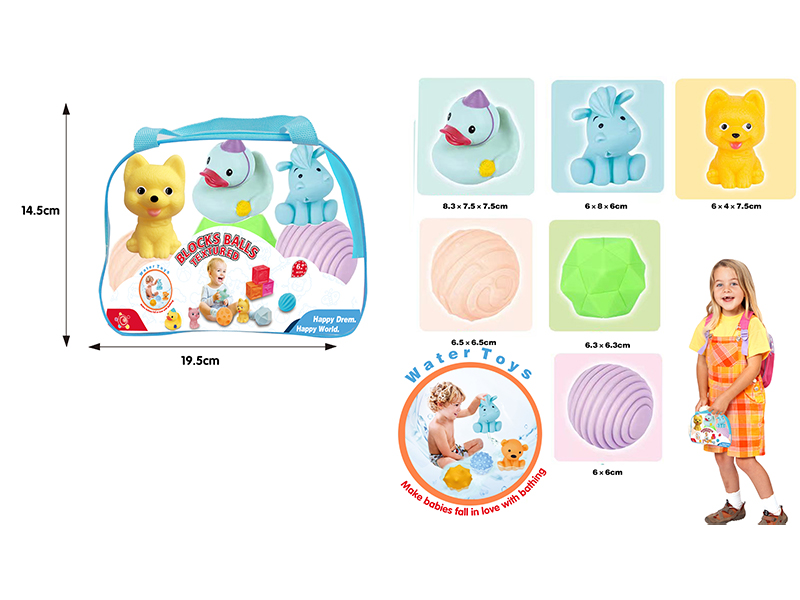 Baby Bathroom Soft Rubber Animal Ball(6PCS）