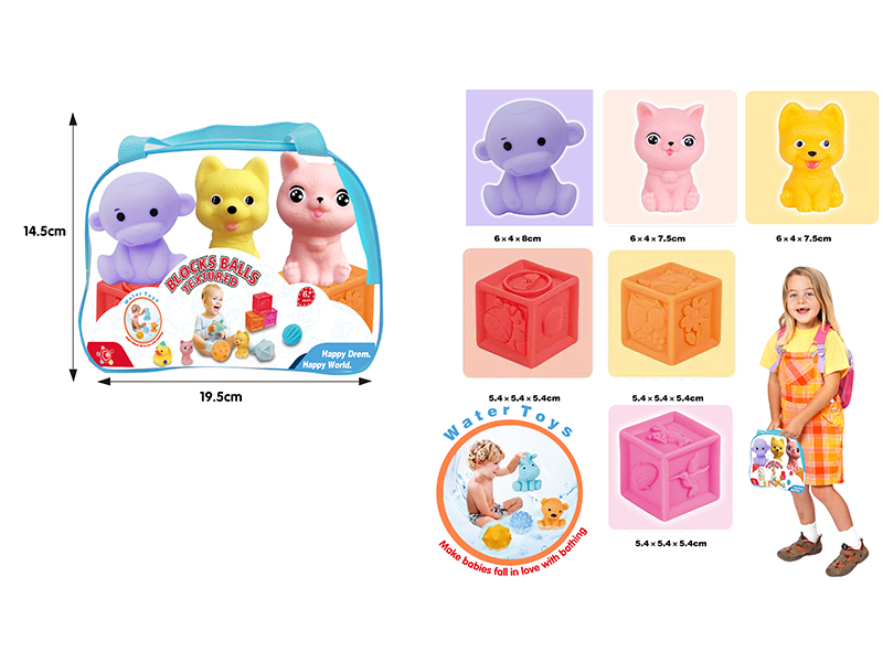 Baby Bathroom Soft Glue Block Animal(6PCS）