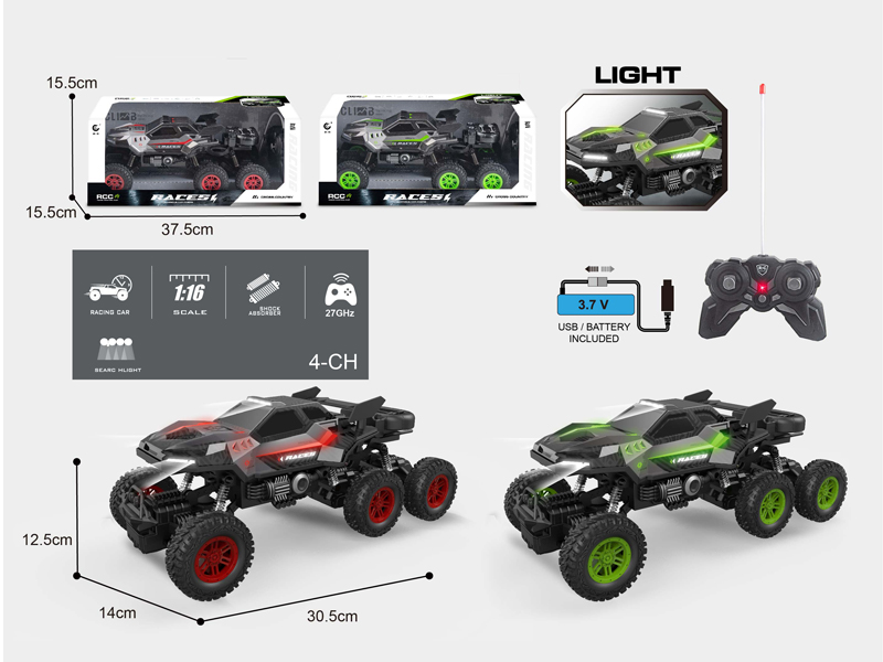 1:16 27MHz 4CH R/C 6 Wheel Racing Climbing Car With Light