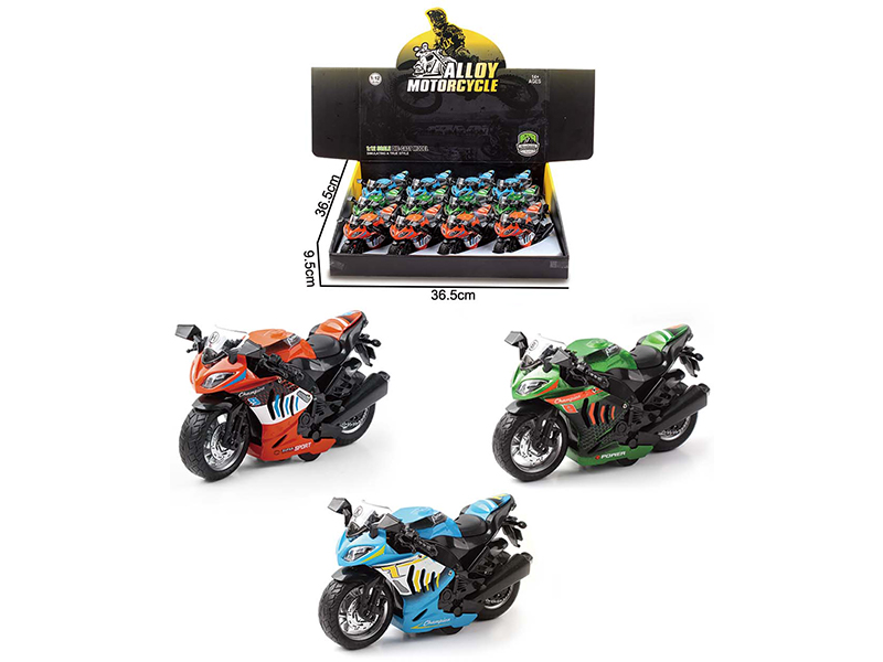 12PCS 1:12 Pull Back Alloy Kawasaki Motorcycle With Music