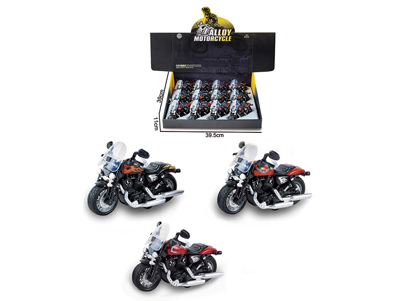 12PCS 1:12 Pull Back Alloy Harley Motorcycle With Music