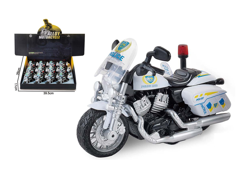 12PCS 1:12 Pull Back Alloy Police Motorcycle With Music