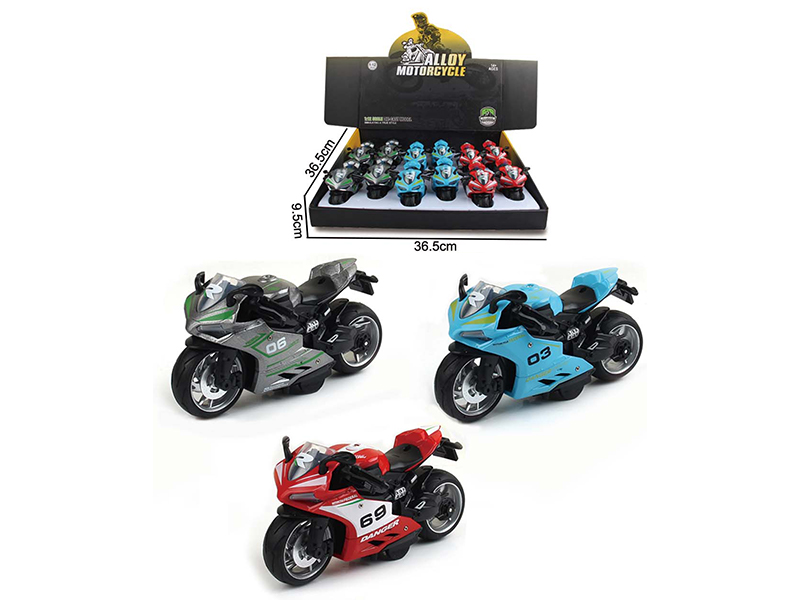 12PCS 1:12 Pull Back Alloy Ducati Motorcycle With Music