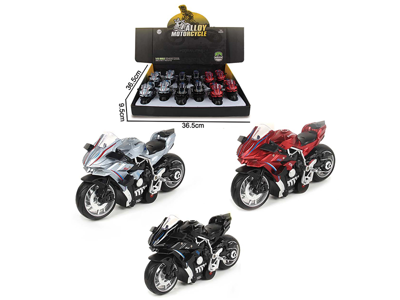 12PCS 1:12 Pull Back Alloy Kawasaki H2R Motorcycle With Music